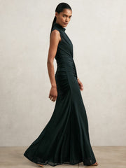 Sheer Ruched Maxi Dress Teal | Womens