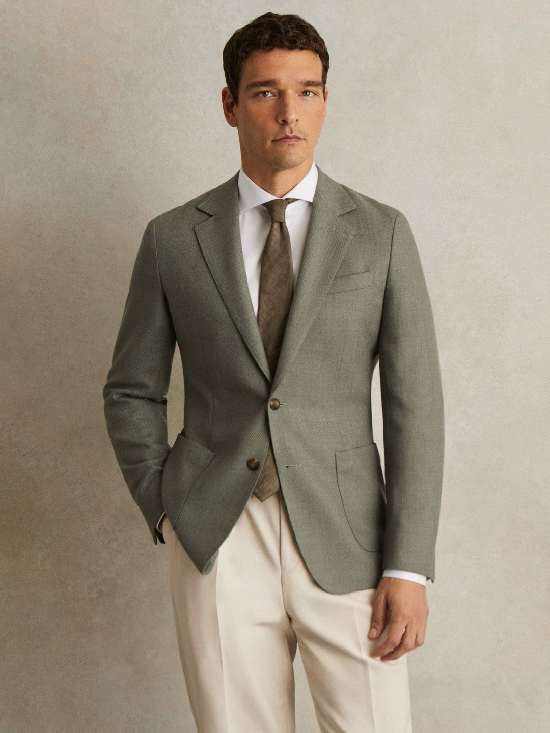 Wool-Blend Single-Breasted Blazer Slim-Fit Sage Green | Mens