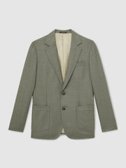 Wool-Blend Single-Breasted Blazer Slim-Fit Sage Green | Mens
