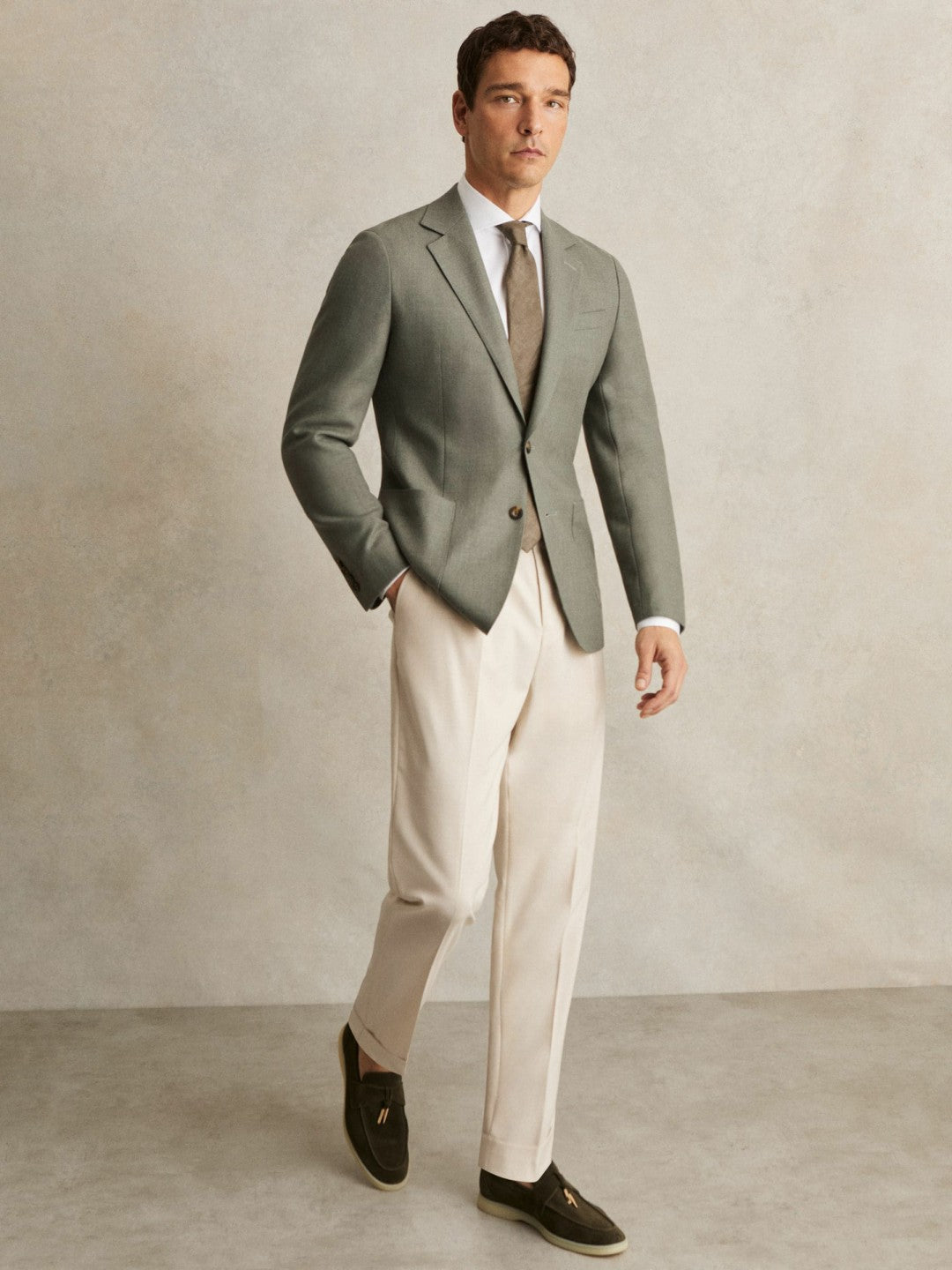 Wool-Blend Single-Breasted Blazer Slim-Fit Sage Green | Mens