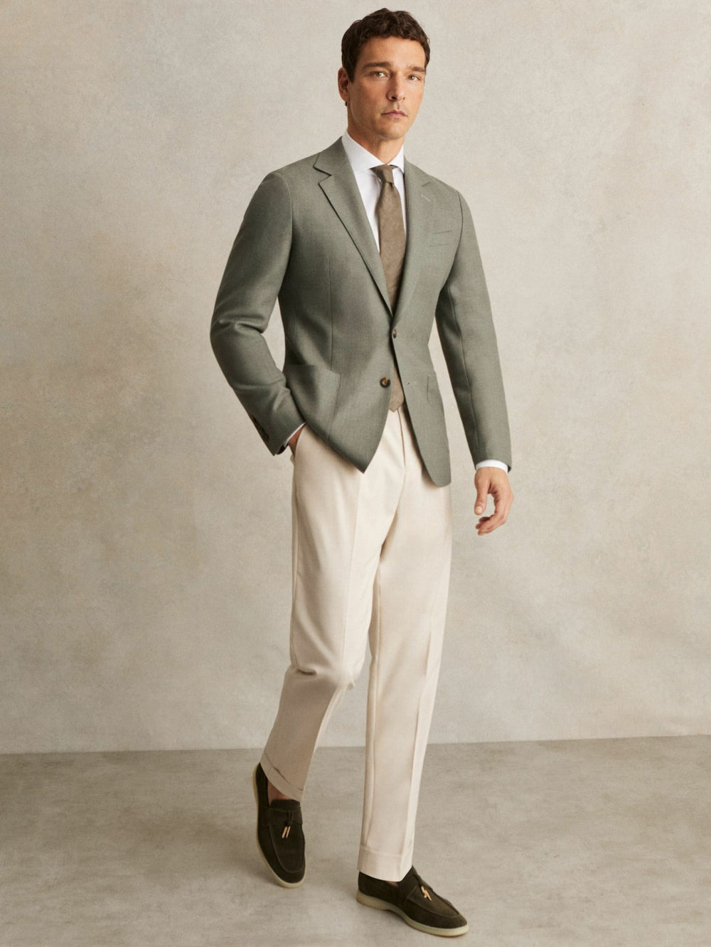 Wool-Blend Single-Breasted Blazer Slim-Fit Sage Green | Mens