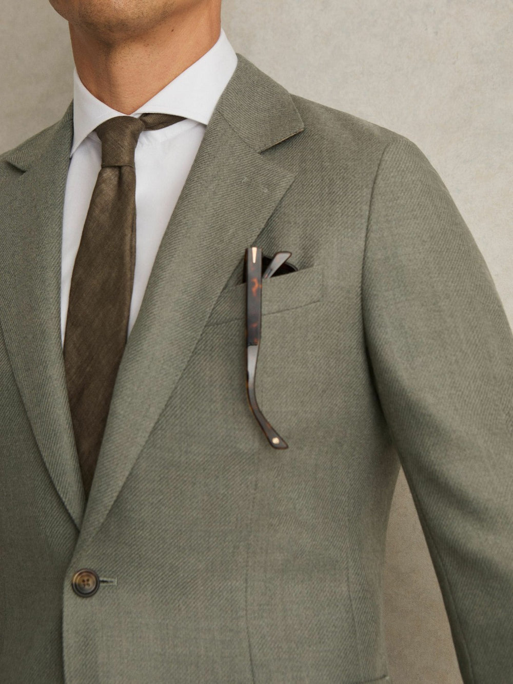 Wool-Blend Single-Breasted Blazer Slim-Fit Sage Green | Mens
