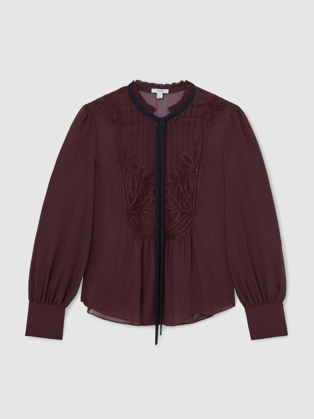 Lace-Embroidered Tie-Neck Shirt Burgundy | Womens