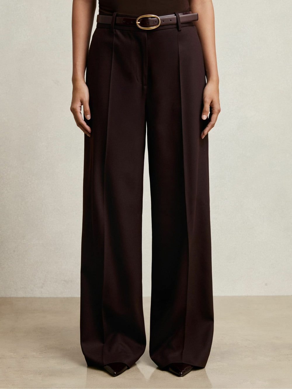 Petite Wool-Blend Wide-Leg Suit Trousers Aubergine | Womens