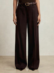 Petite Wool-Blend Wide-Leg Suit Trousers Aubergine | Womens