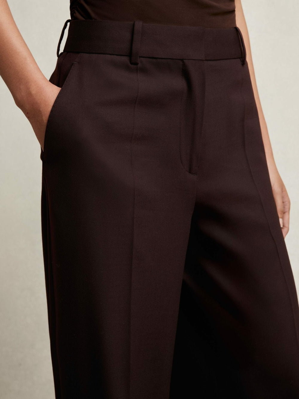 Petite Wool-Blend Wide-Leg Suit Trousers Aubergine | Womens