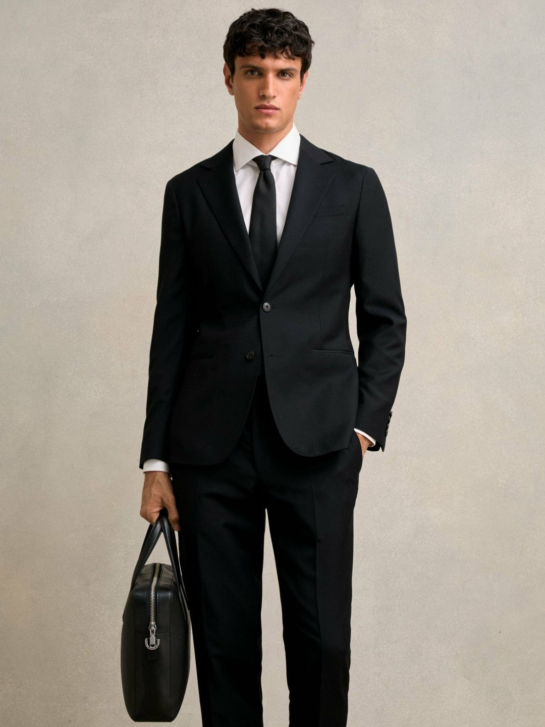 Micro-Grain Leather Briefcase Black | Mens