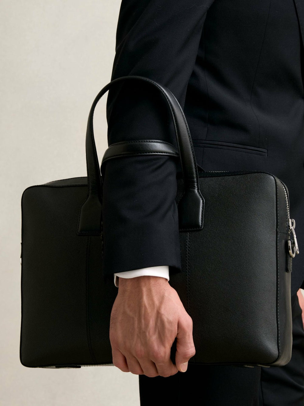 Micro-Grain Leather Briefcase Black | Mens