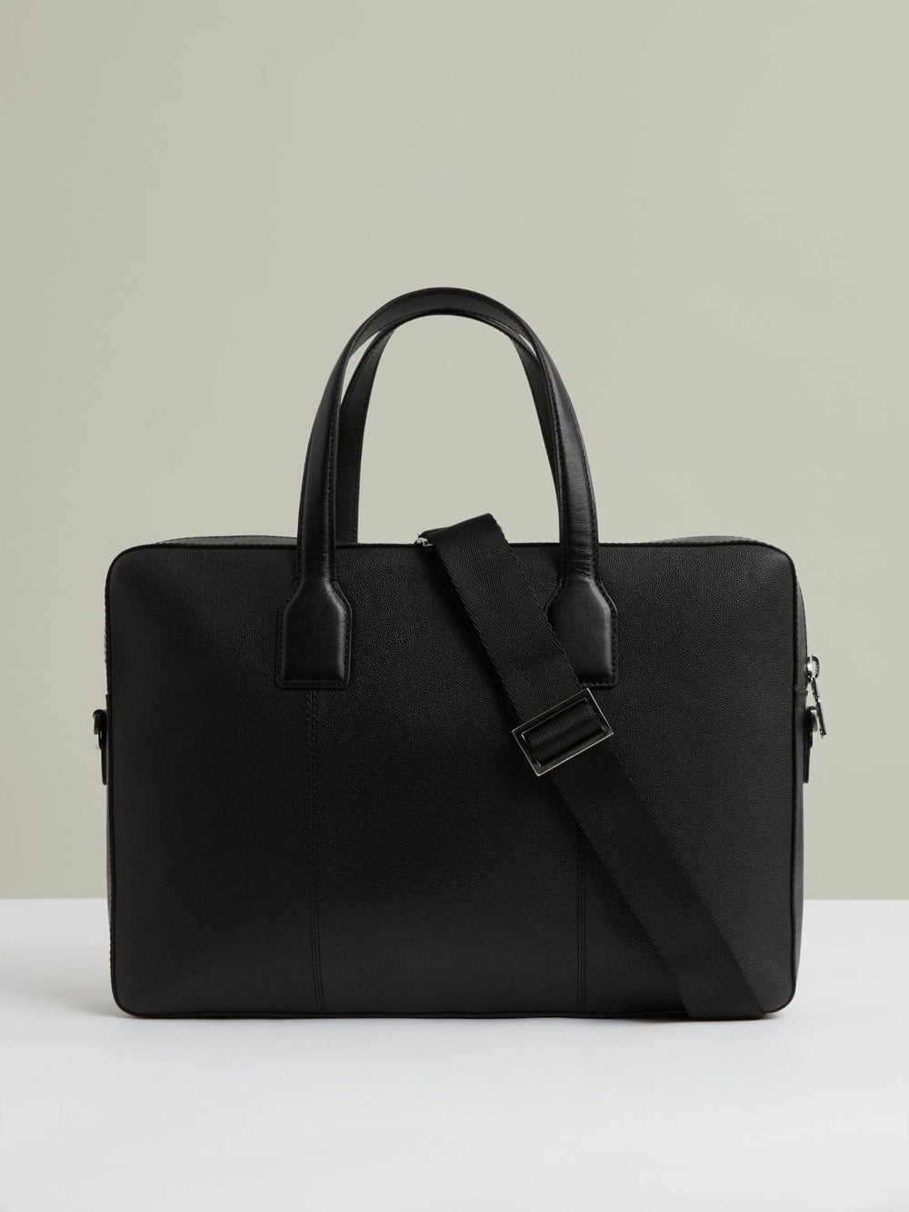 Micro-Grain Leather Briefcase Black | Mens