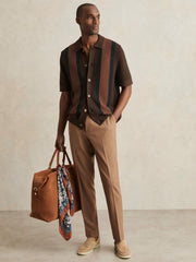 Cotton Textured-Knit Stripe Shirt Brown Multi | Mens