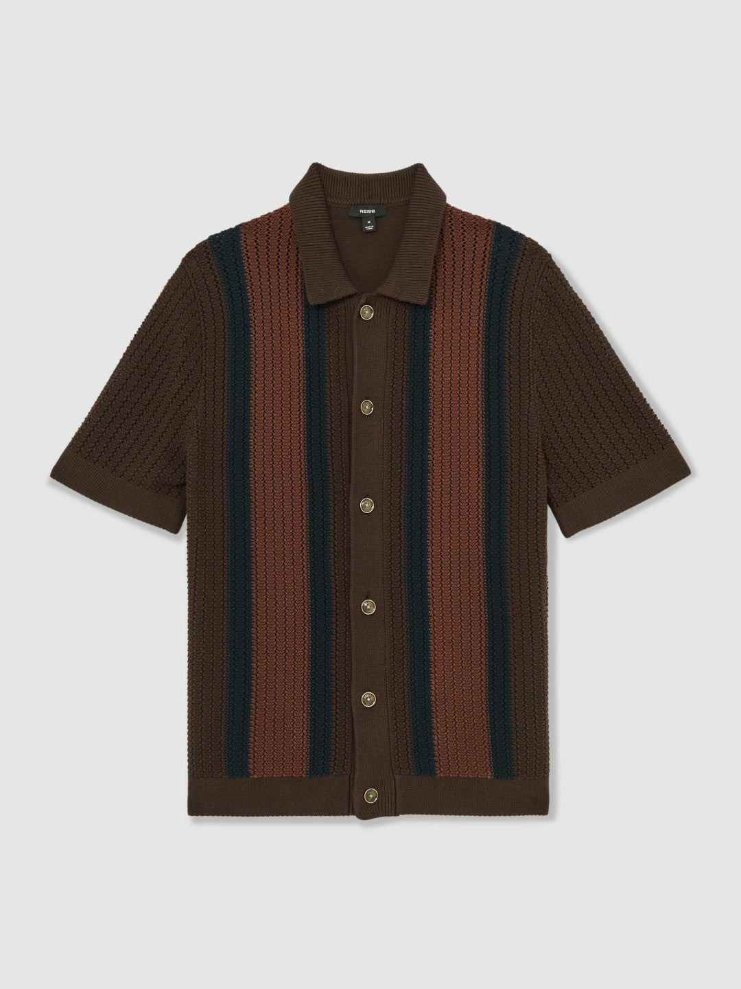 Cotton Textured-Knit Stripe Shirt Brown Multi | Mens