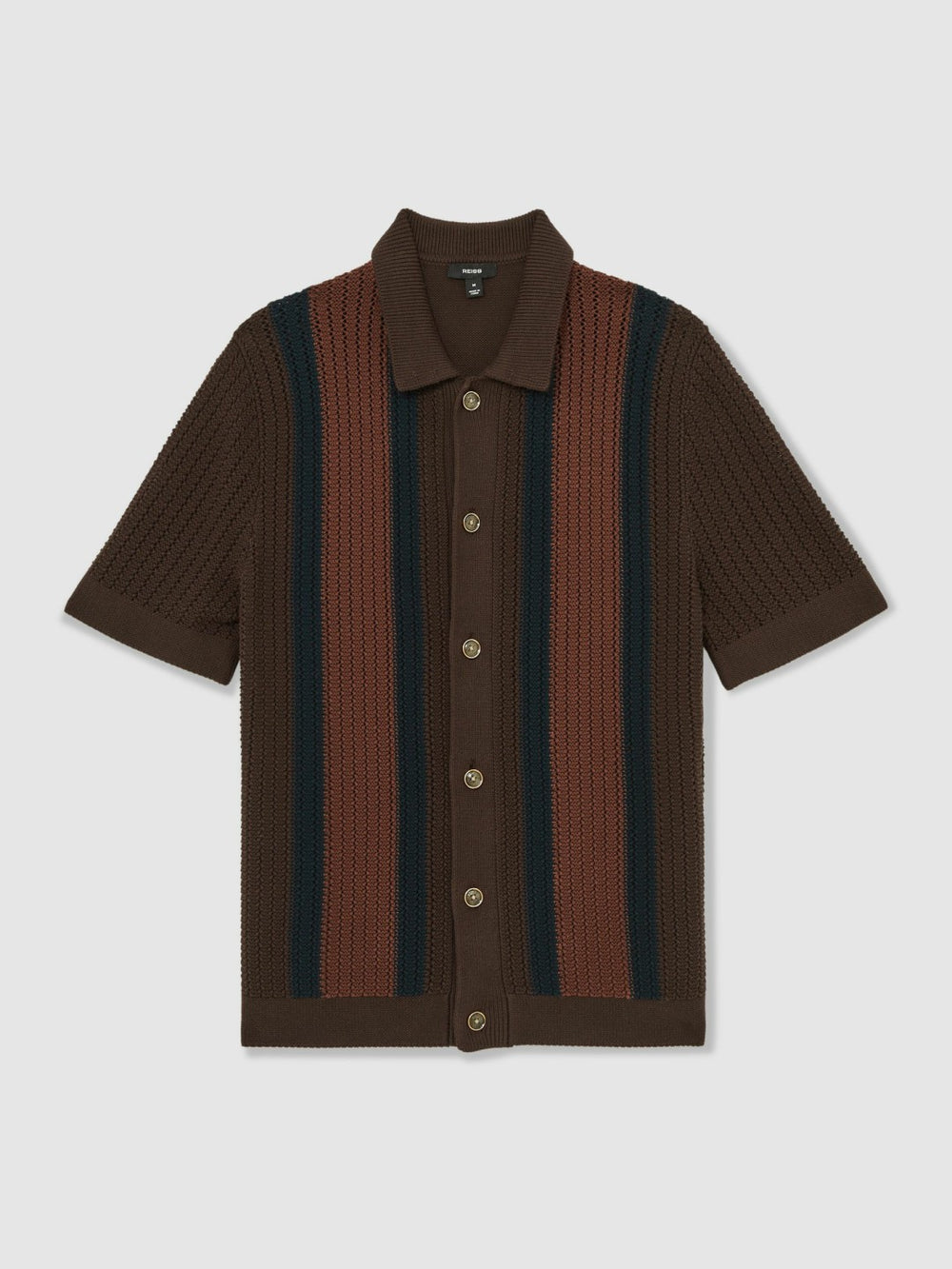 Cotton Textured-Knit Stripe Shirt Brown Multi | Mens
