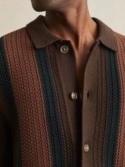Cotton Textured-Knit Stripe Shirt Brown Multi | Mens
