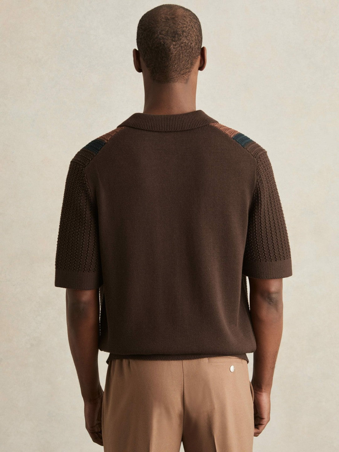 Cotton Textured-Knit Stripe Shirt Brown Multi | Mens
