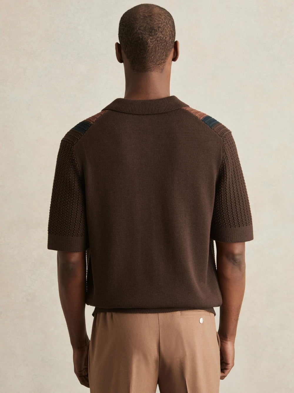Cotton Textured-Knit Stripe Shirt Brown Multi | Mens