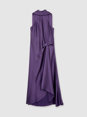 Satin Tuck-Detail Cape Midi Dress Purple | Womens