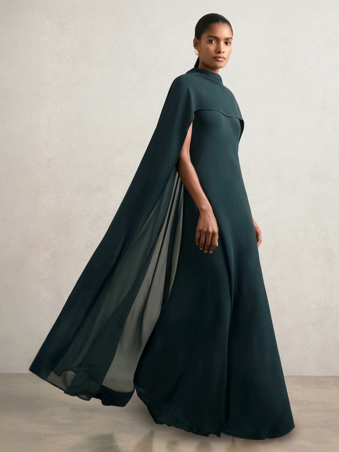 Crepe Cape Maxi Dress Teal Green | Womens