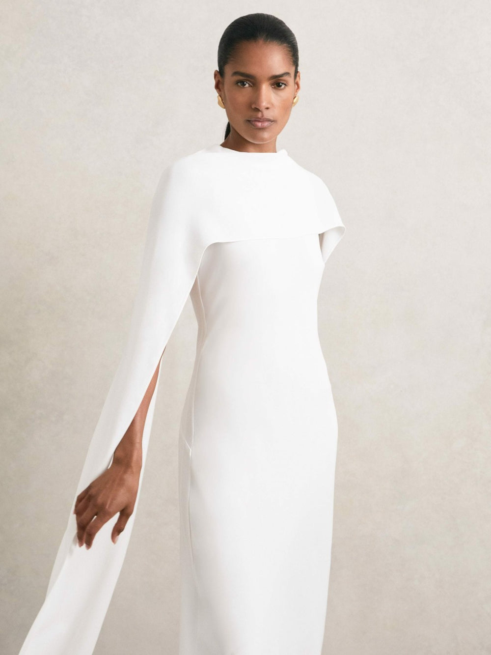 Crepe Cape Maxi Dress White | Womens