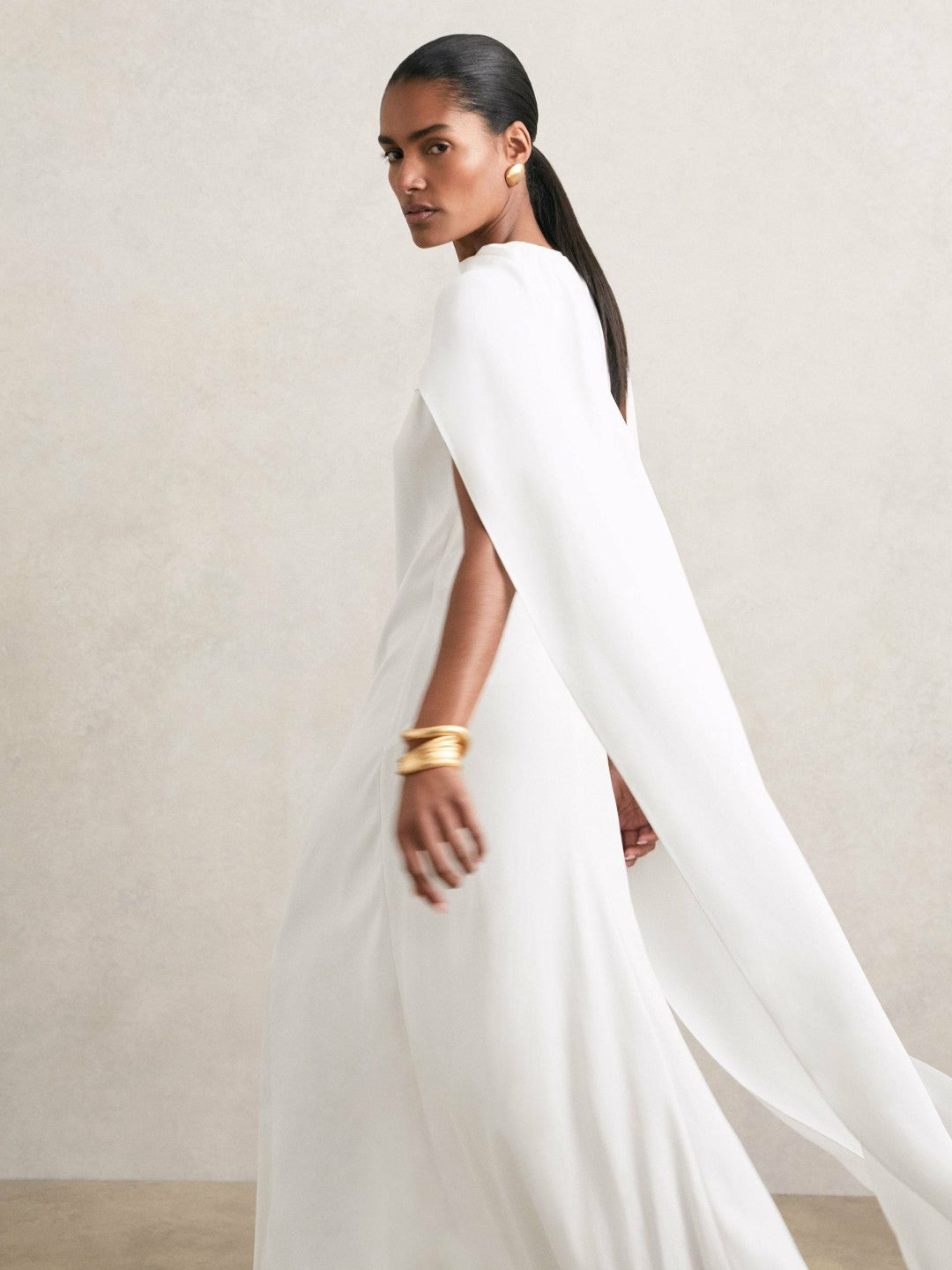 Crepe Cape Maxi Dress White | Womens