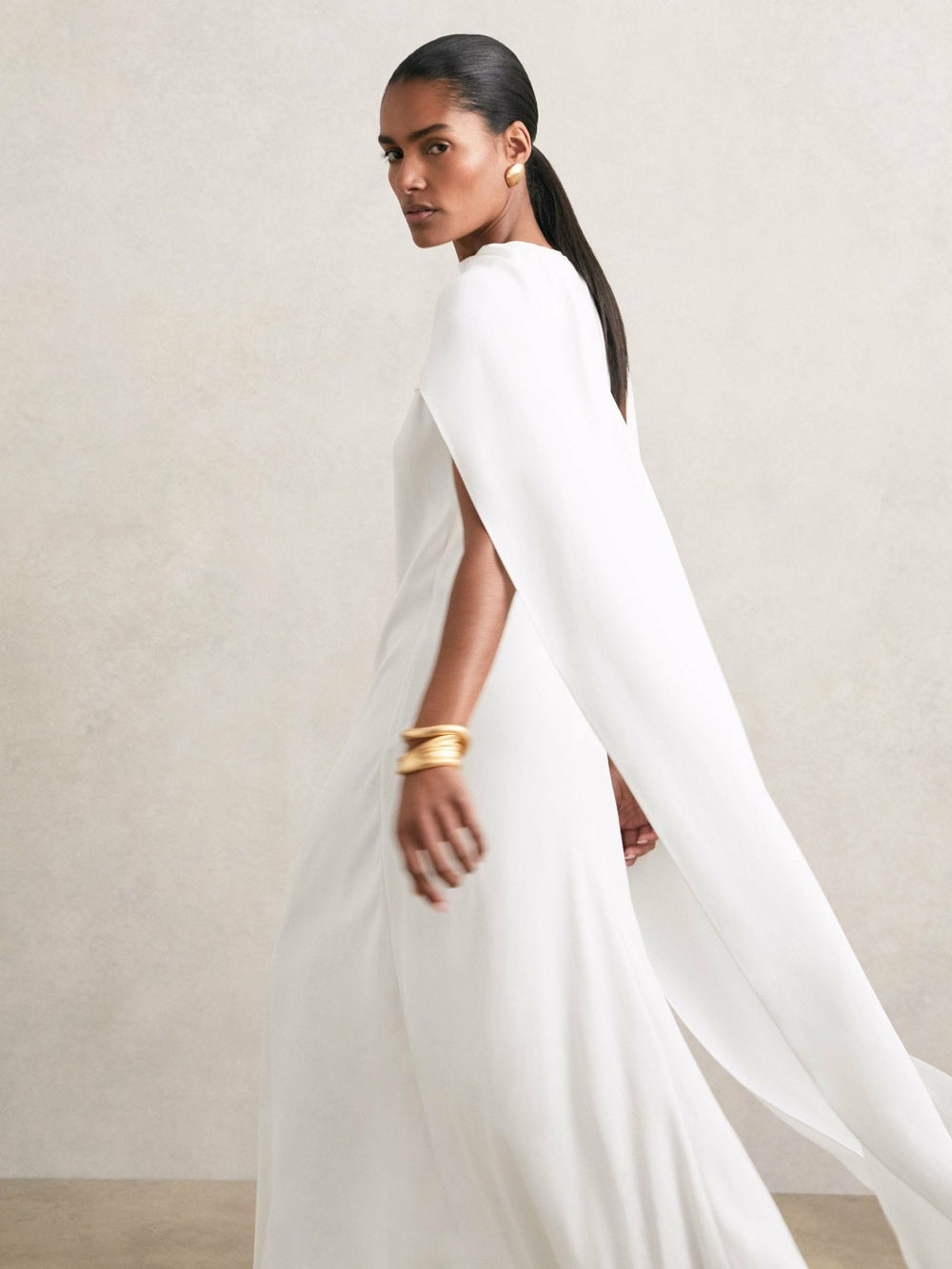 Crepe Cape Maxi Dress White | Womens