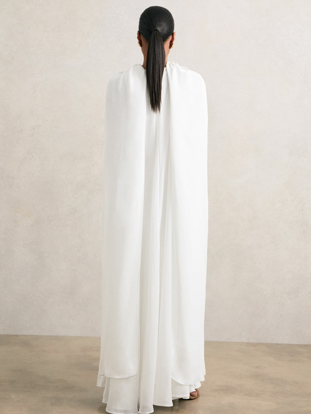 Crepe Cape Maxi Dress White | Womens
