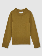 9-13 yrs Wool-Blend Open-Stitch Jumper with Cashmere Khaki Green | Children