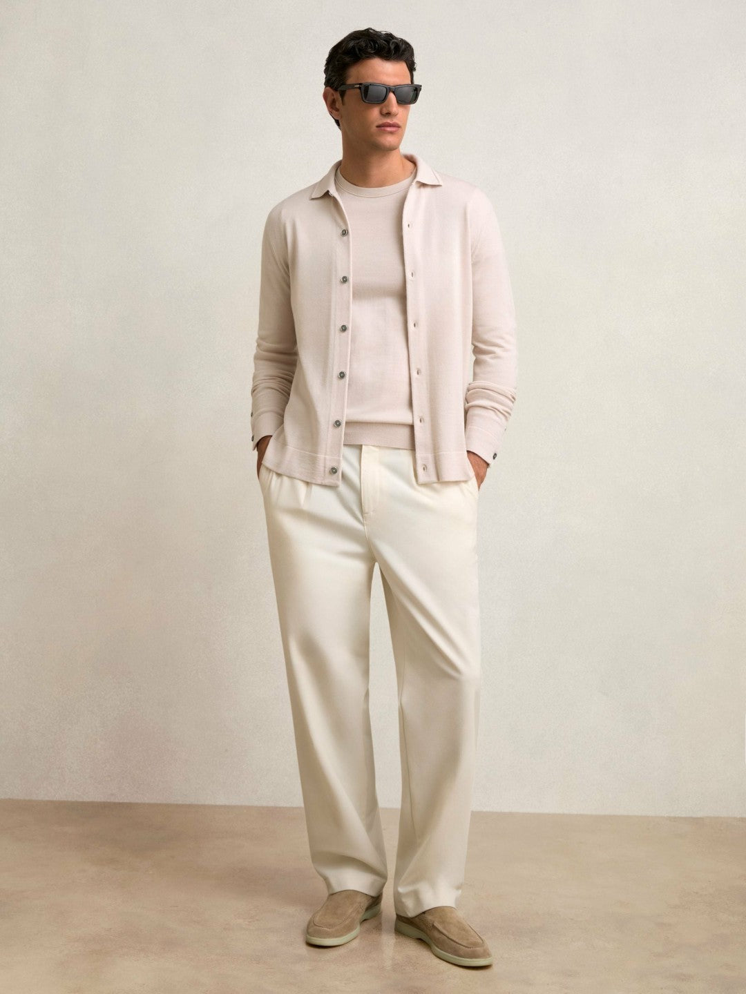 Merino Wool Button-Through Cardigan Beige | Mens