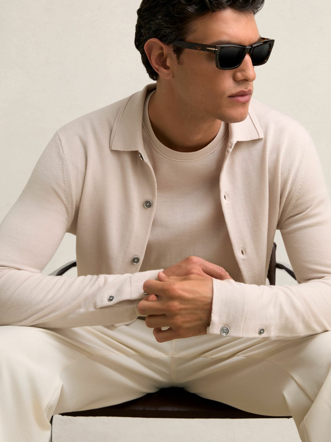 Merino Wool Button-Through Cardigan Beige | Mens
