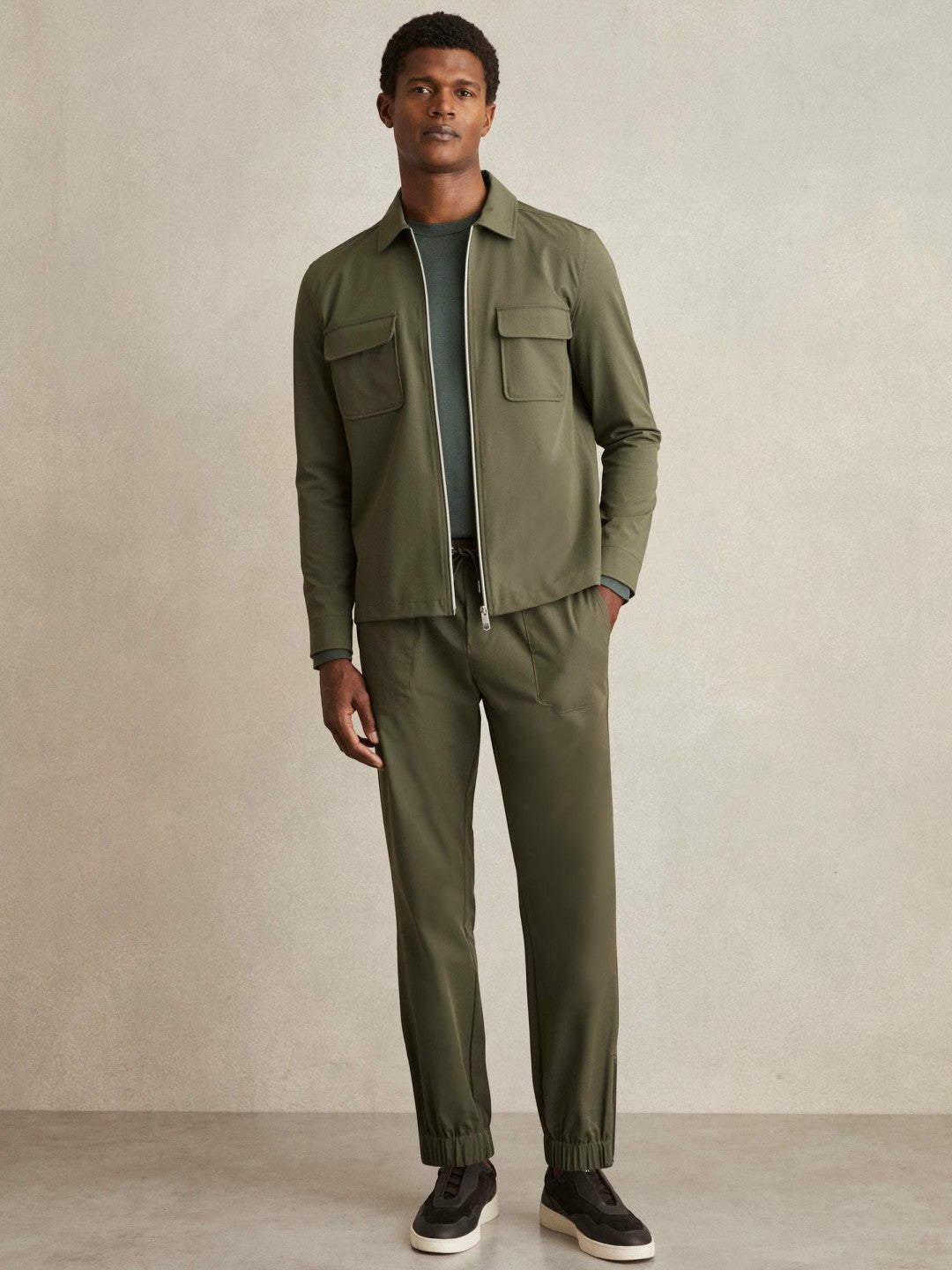 Drawstring Technical Cuffed Trousers Green | Mens