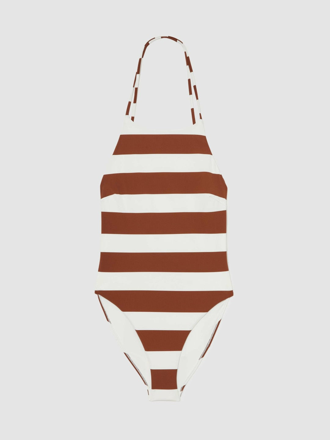 Stripe Cross-Back Swimsuit Brown/White | Womens