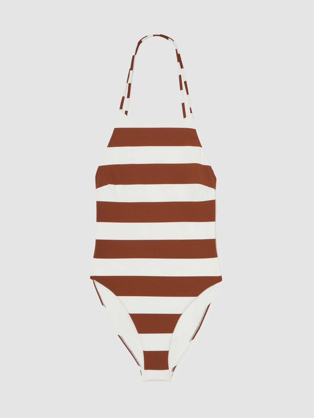 Stripe Cross-Back Swimsuit Brown/White | Womens