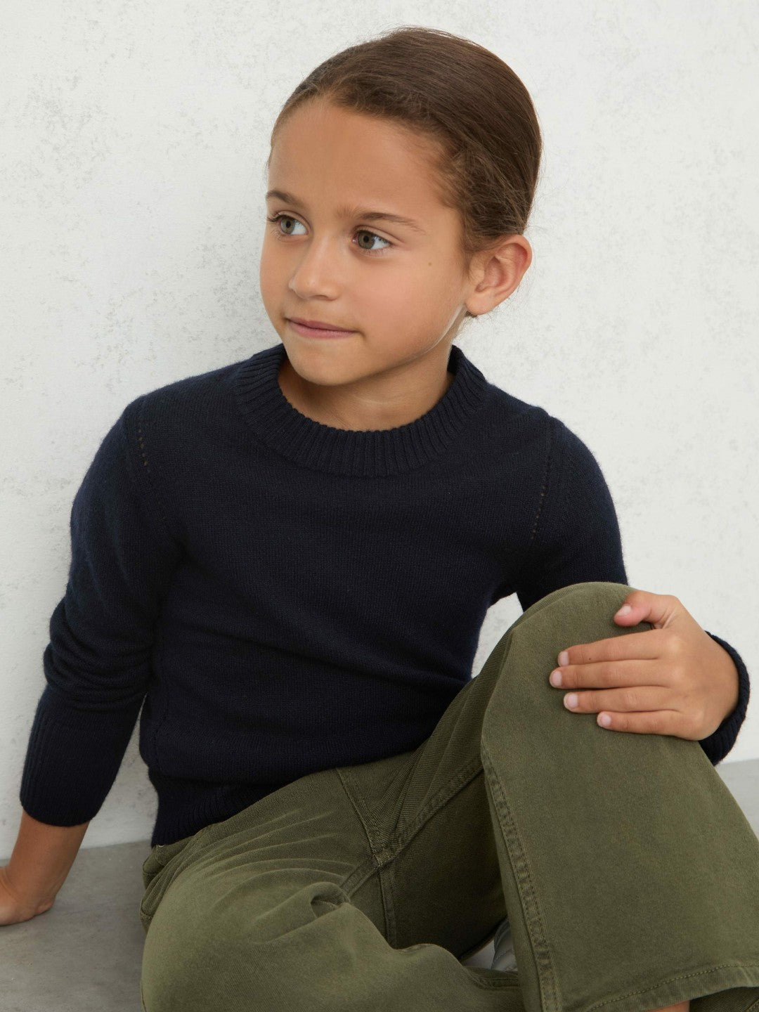 9-13 yrs Wool-Blend Open-Stitch Jumper with Cashmere Navy | Children