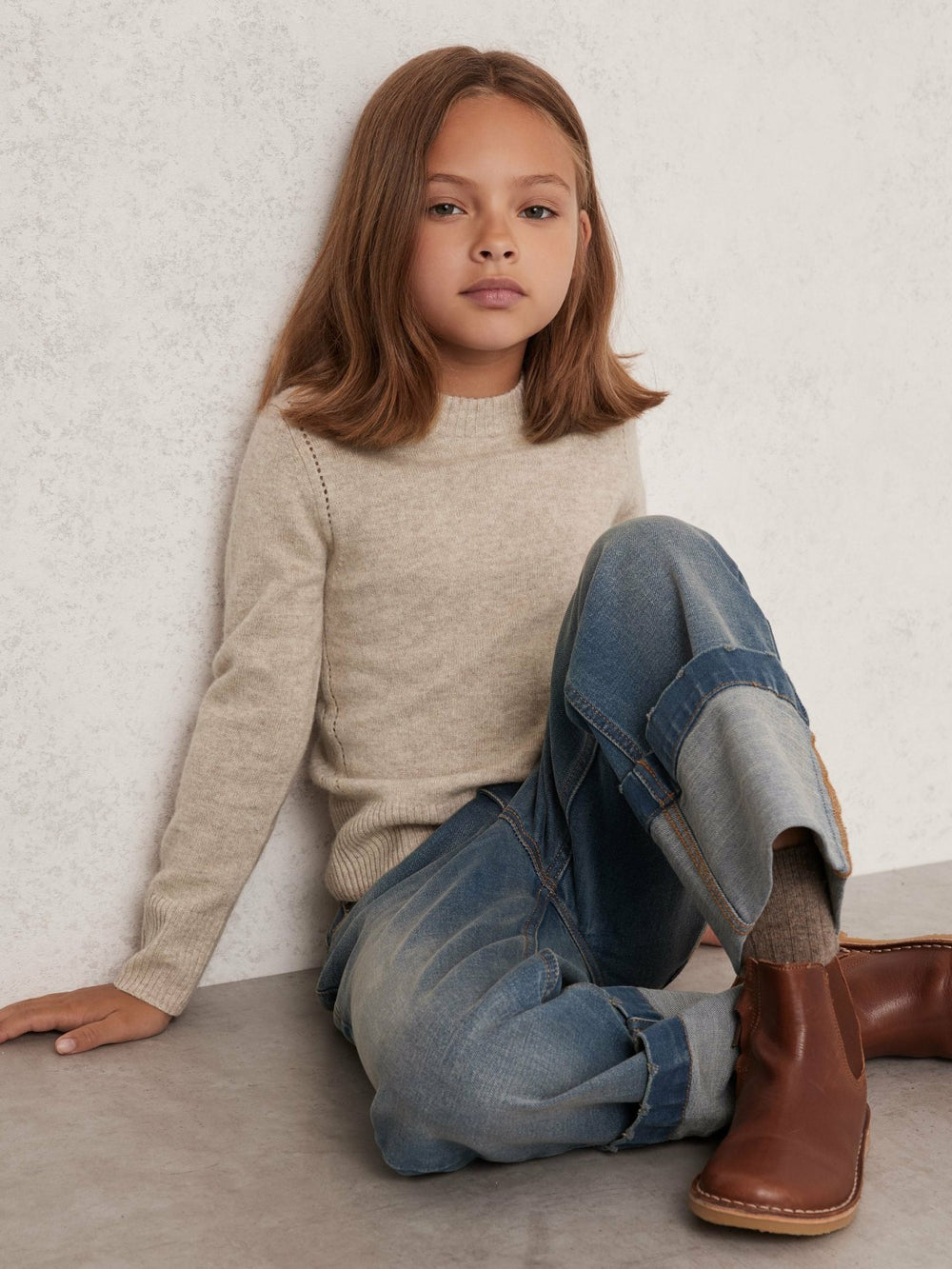 9-13 yrs Wool-Blend Open-Stitch Jumper with Cashmere Oatmeal | Children