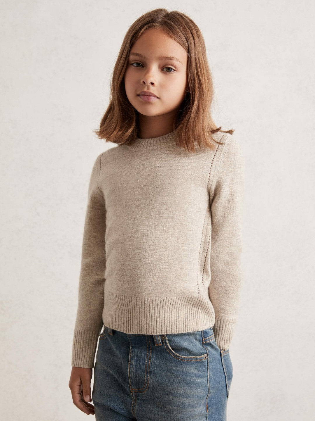 9-13 yrs Wool-Blend Open-Stitch Jumper with Cashmere Oatmeal | Children