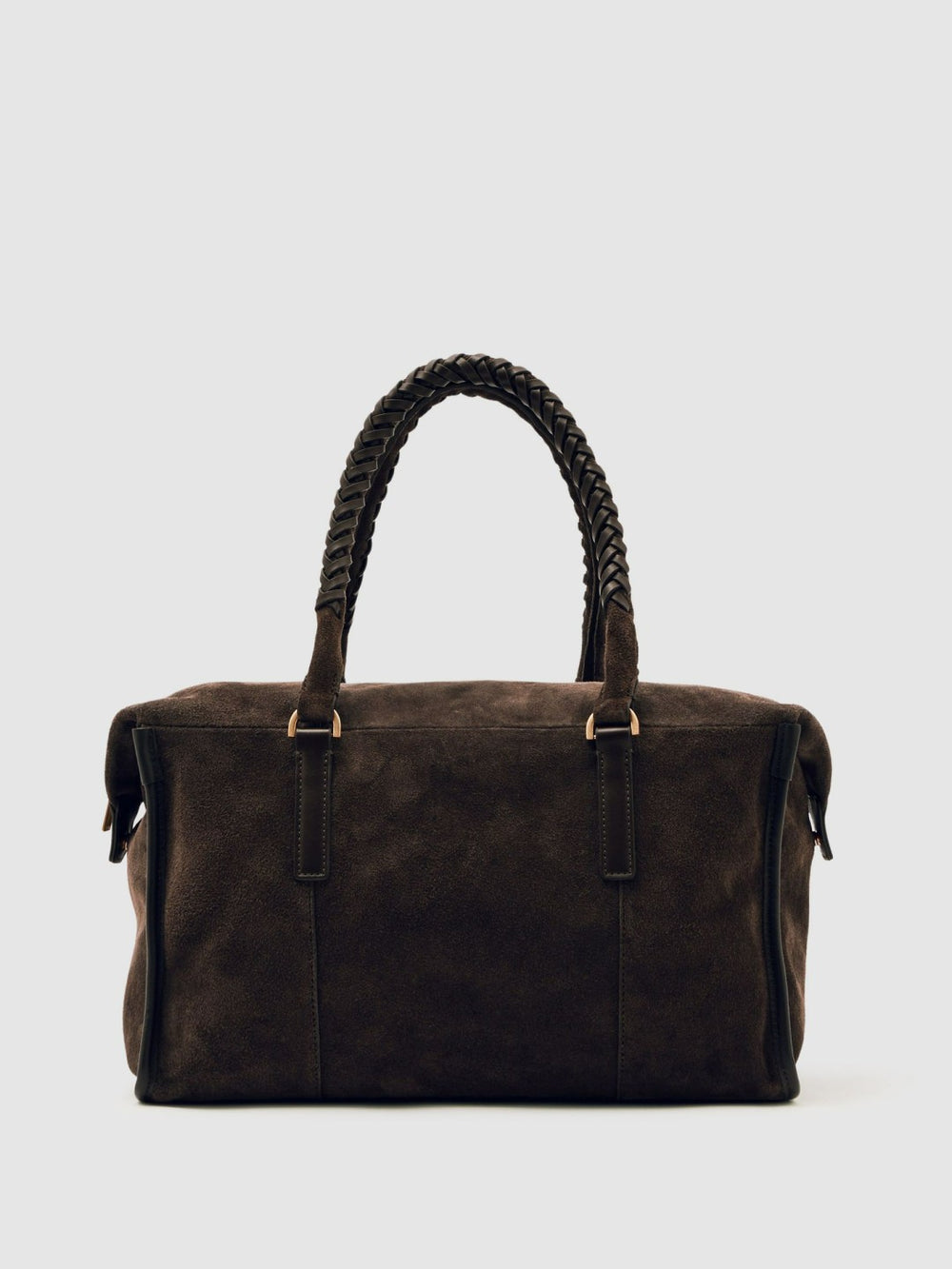 Suede Braided-Strap Bowling Bag Chocolate | Womens