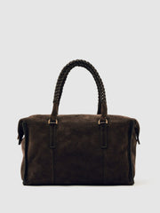 Suede Braided-Strap Bowling Bag Chocolate | Womens
