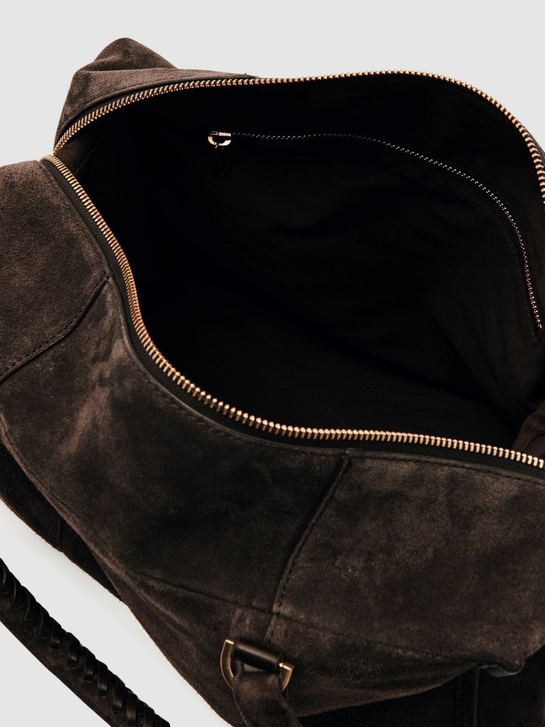 Suede Braided-Strap Bowling Bag Chocolate | Womens