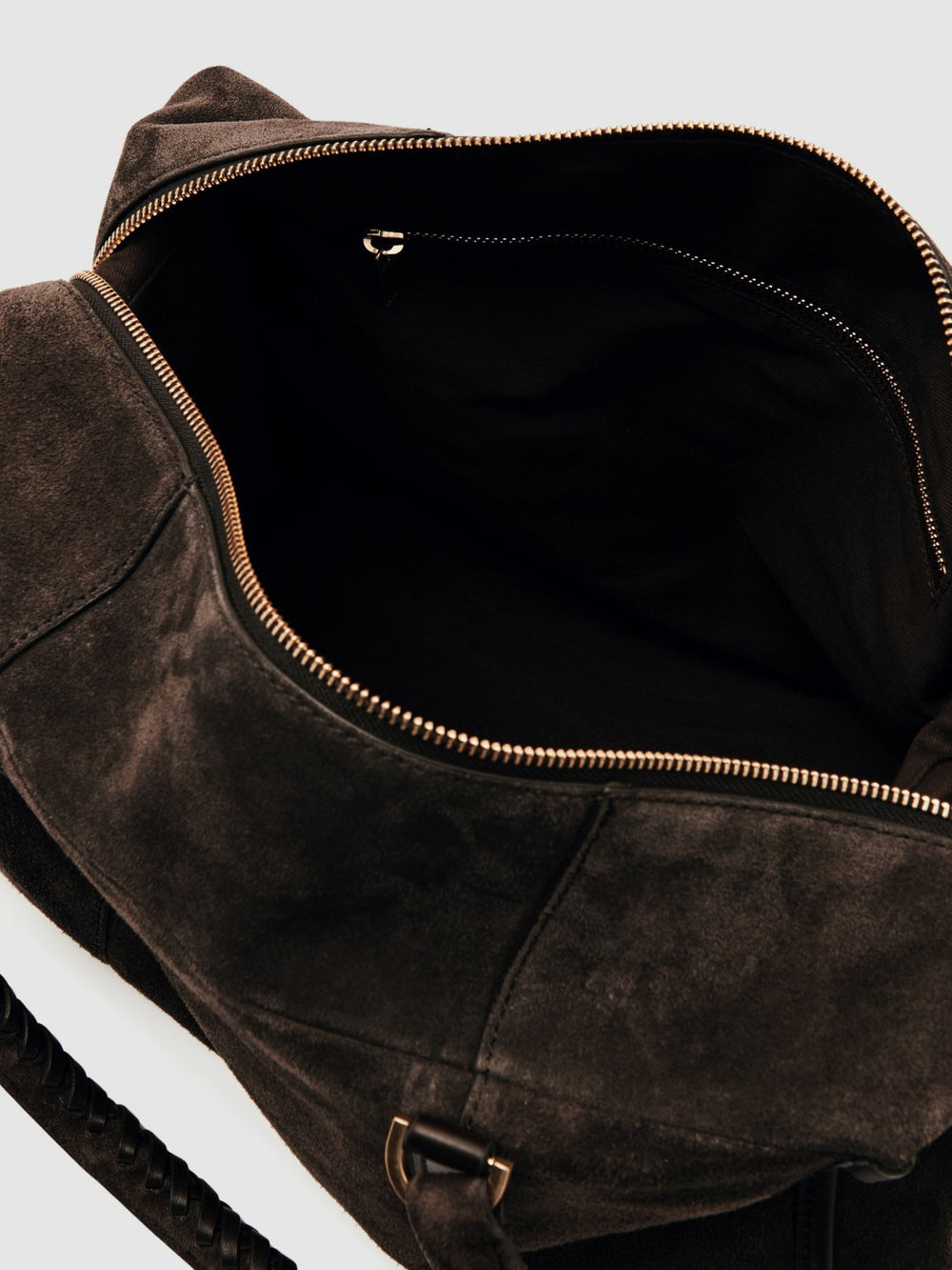Suede Braided-Strap Bowling Bag Chocolate | Womens
