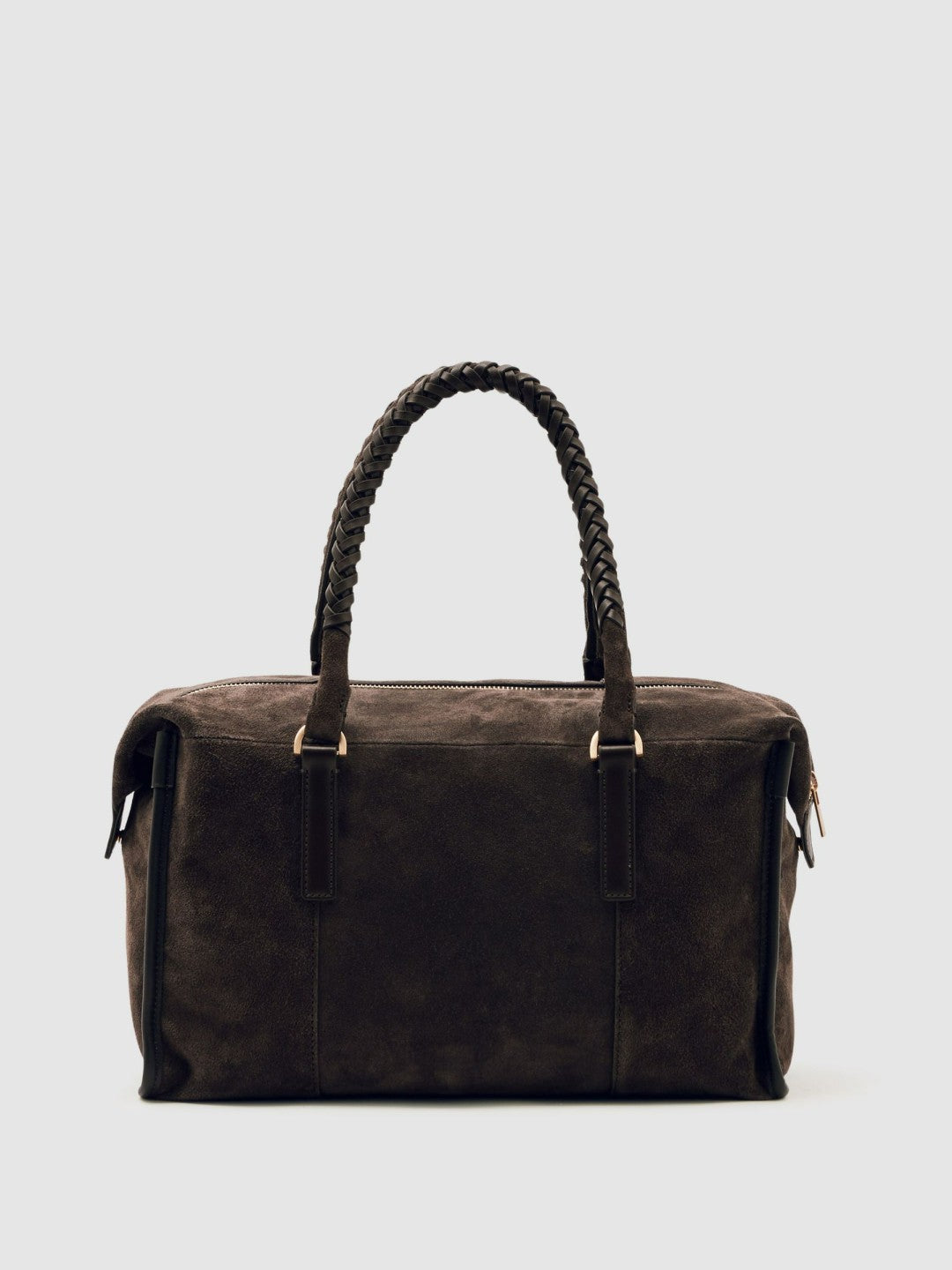 Suede Braided-Strap Bowling Bag Chocolate | Womens