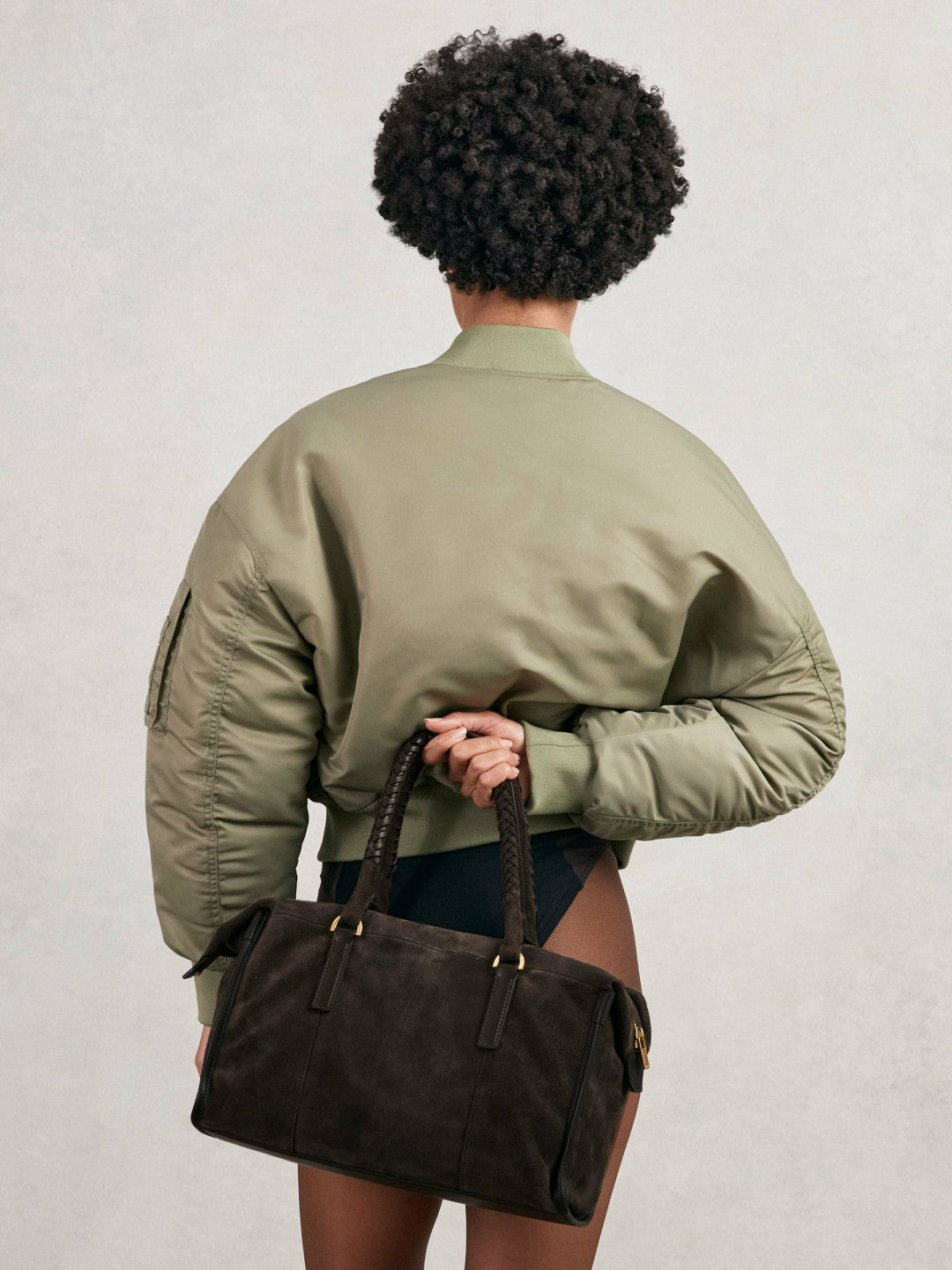 Suede Braided-Strap Bowling Bag Chocolate | Womens