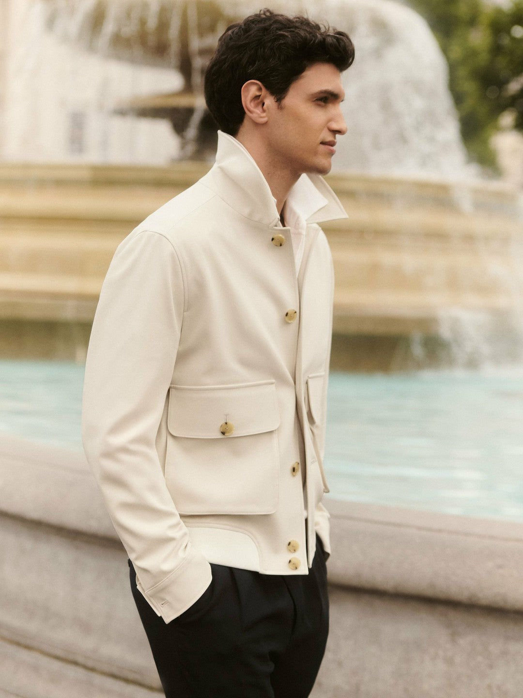 Cotton-Blend Button-Through Jacket Light Stone | Mens