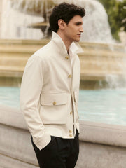 Cotton-Blend Button-Through Jacket Light Stone | Mens