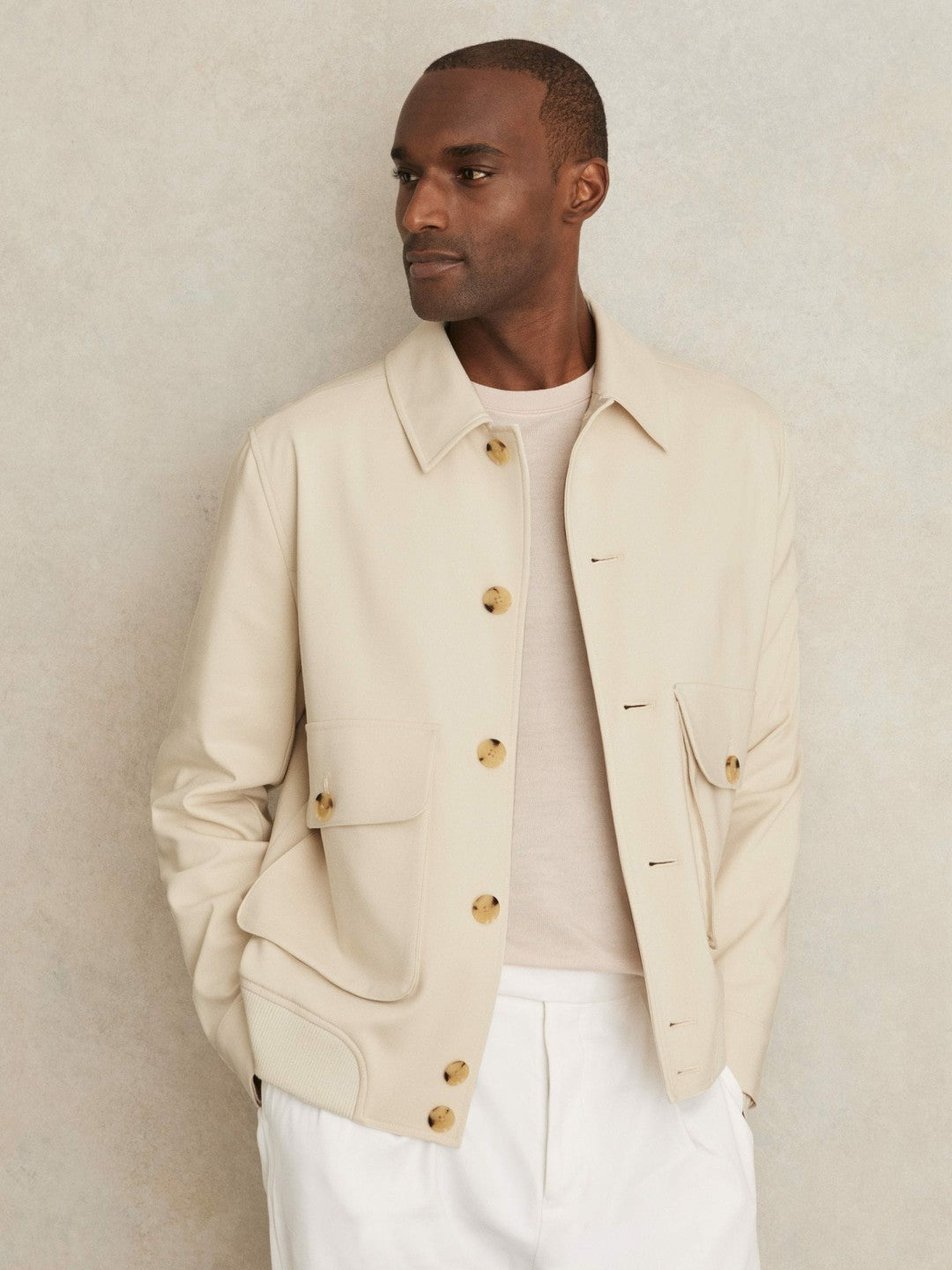 Cotton-Blend Button-Through Jacket Light Stone | Mens