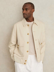 Cotton-Blend Button-Through Jacket Light Stone | Mens