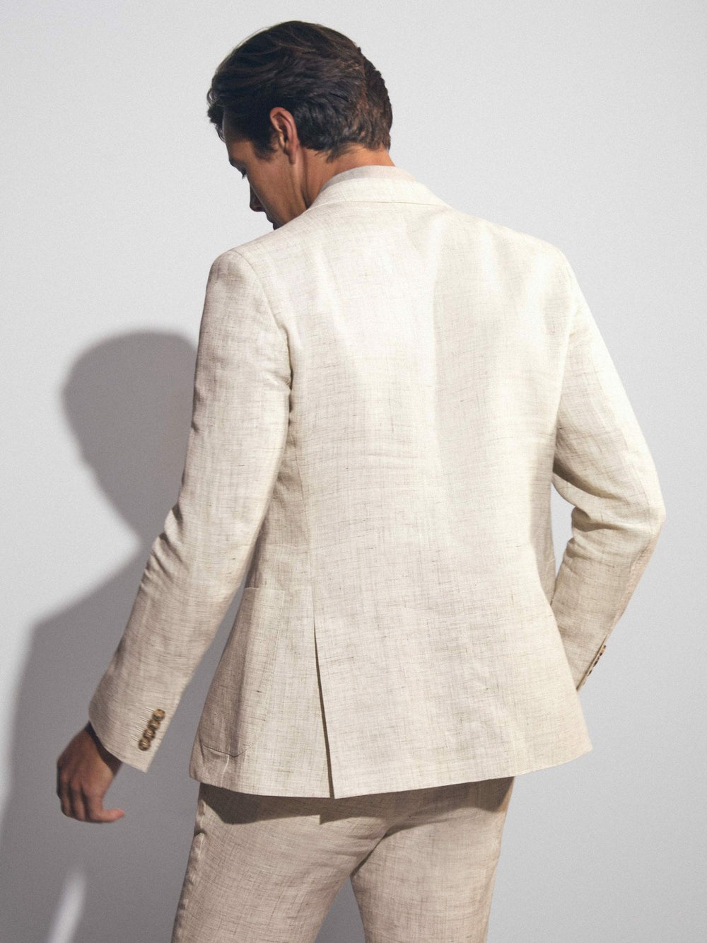 Linen-Cotton Single-Breasted Suit Blazer Slim-Fit Stone | Mens