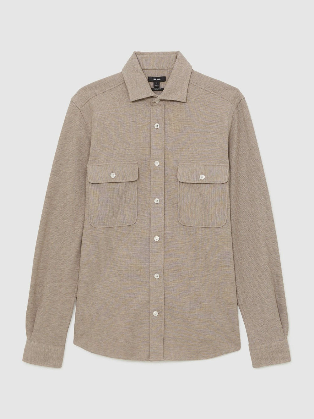 Textured Twin Pocket Cotton Blend Overshirt Oatmeal Brown Melange | Mens