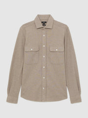Textured Twin Pocket Cotton Blend Overshirt Oatmeal Brown Melange | Mens