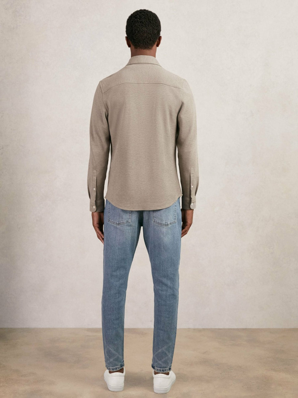 Textured Twin Pocket Cotton Blend Overshirt Oatmeal Brown Melange | Mens