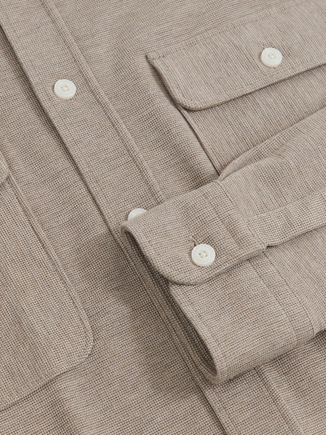 Textured Twin Pocket Cotton Blend Overshirt Oatmeal Brown Melange | Mens