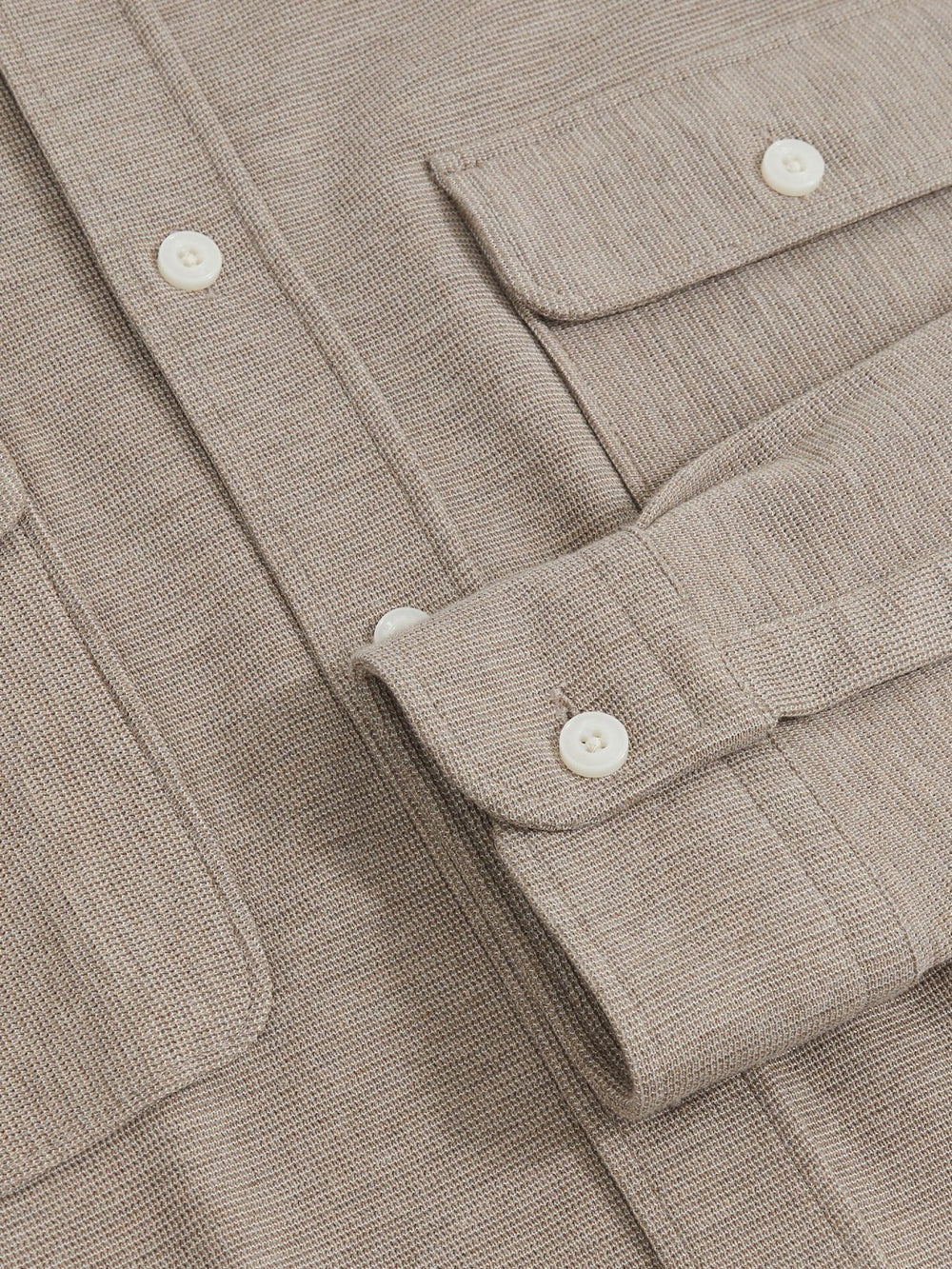 Textured Twin Pocket Cotton Blend Overshirt Oatmeal Brown Melange | Mens
